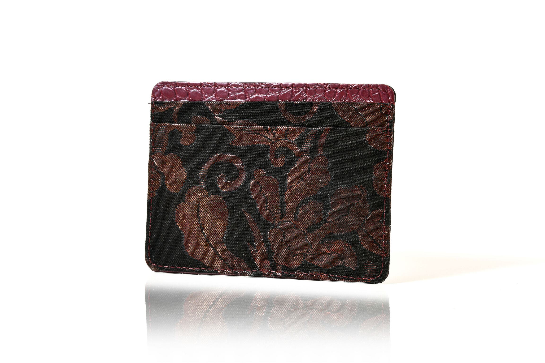 JRxSJ『艶やか』カードケースM/古代錦東方美人/"道長取唐花"/銅-ワインピンク/JPCG-KOTO-M9-C17wa-5