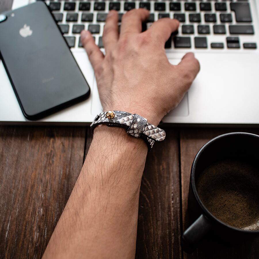 本パイソン革ブレスレット Python Leather Bracelet | crambox creating