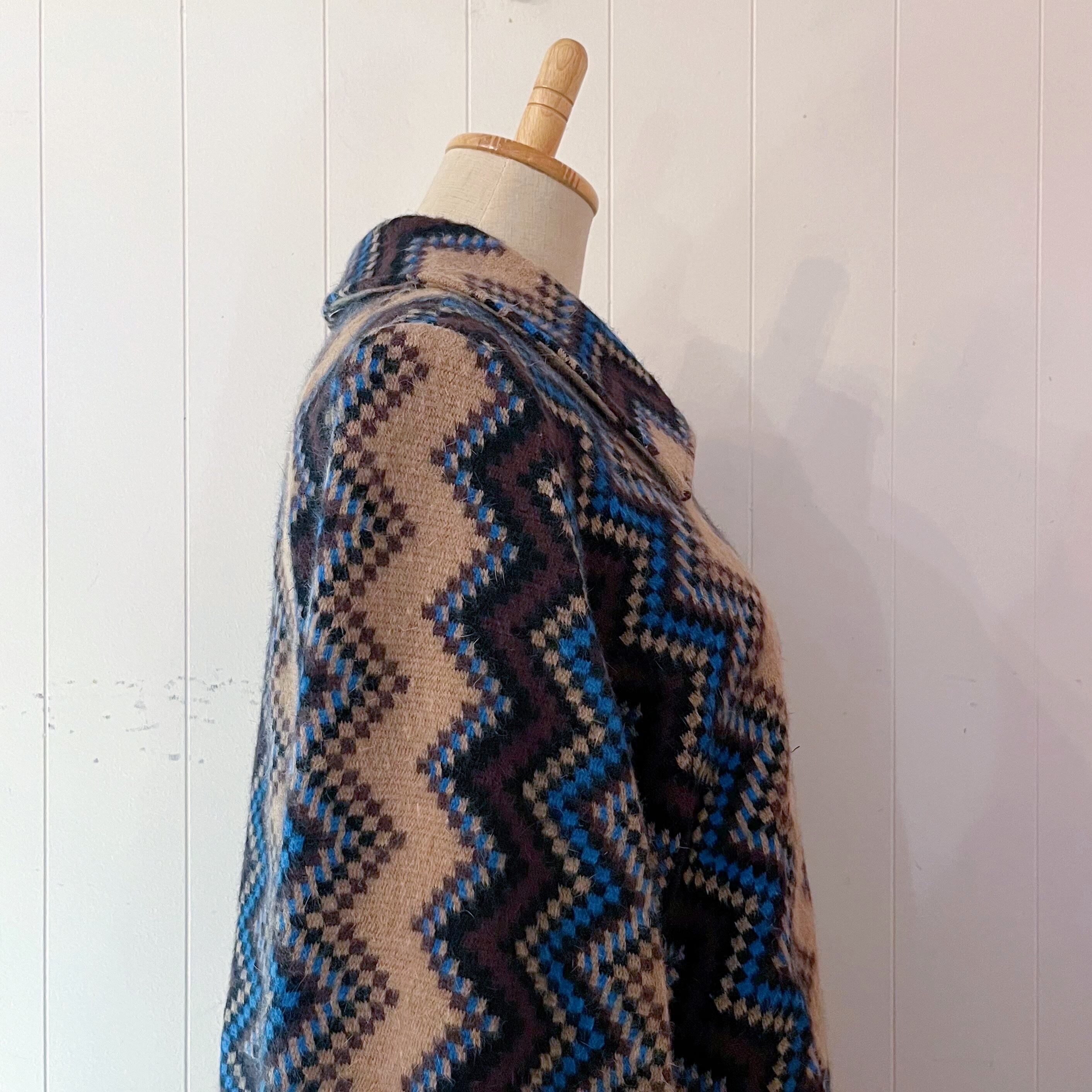 blue brown zigzag wool one-piece