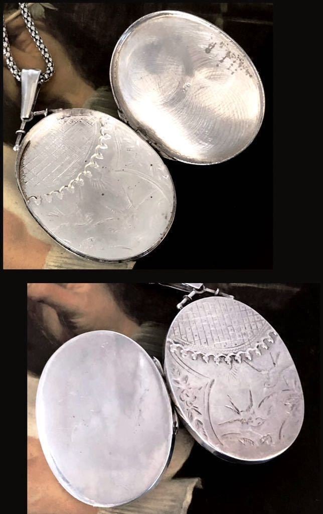 英国アンティーク ロケット ペンダント ネックレス ロングチェーン 燕