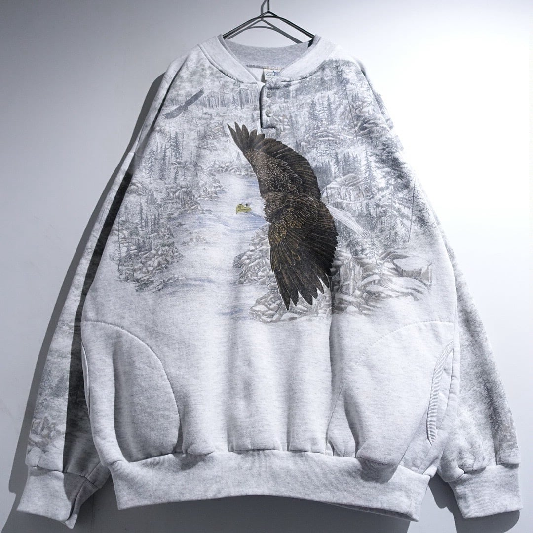 90s "ART UNLIMITED" Gray hawk n Native Print Design Sweat