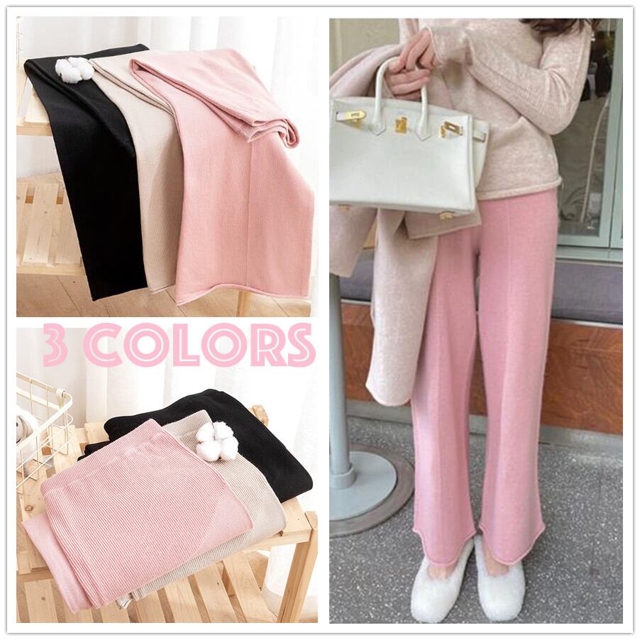 新作 ワイドパンツ ニットパンツ ハイウエスト ロング丈 レディース シンプル 着痩せ 大人