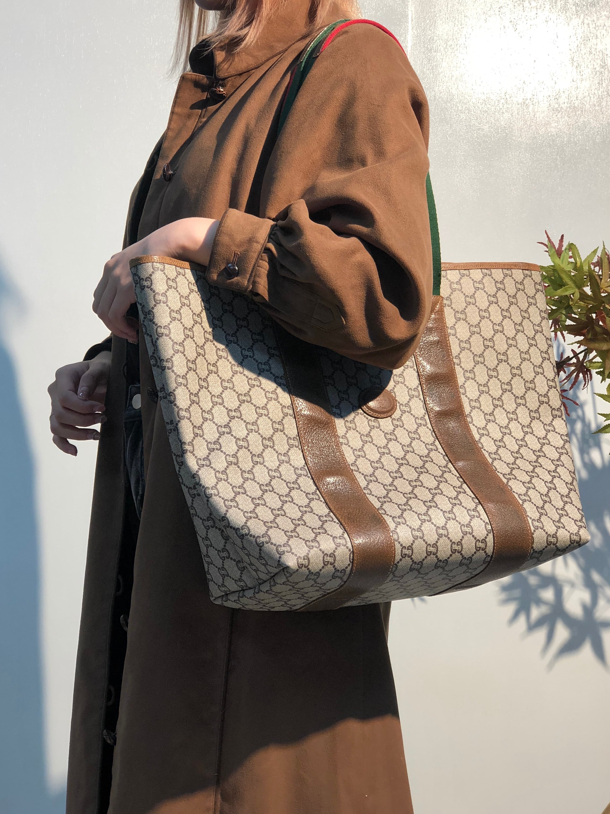 日本直送 名牌中古包 】GUCCI グッチ シェリーライン ロゴ PVC×レザー
