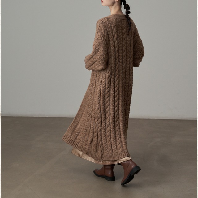 Volume Cable Long Knit Coat　H0404
