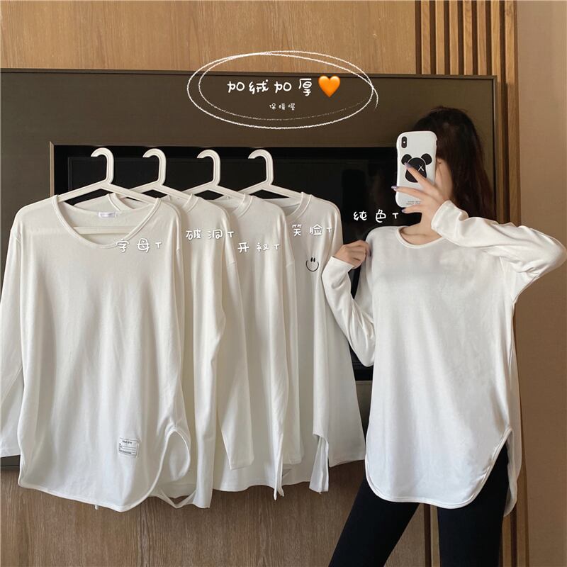 シャツ スプリングオータムホワイトルーズTシャツ スタイルトップス ロング 春物 秋物 ブラックストロベリース40354480560