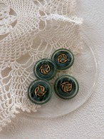 20mm Japanese ヴィンテージボタン グリーン×ゴールド×クリア 樹脂ボタン 昭和レトロ アクセサリーパーツ 装飾材 カルトナージュ