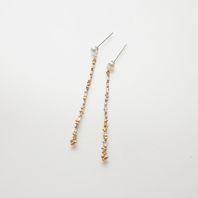 ミモザのピアス L (silver×gold 淡水パール) ※2way