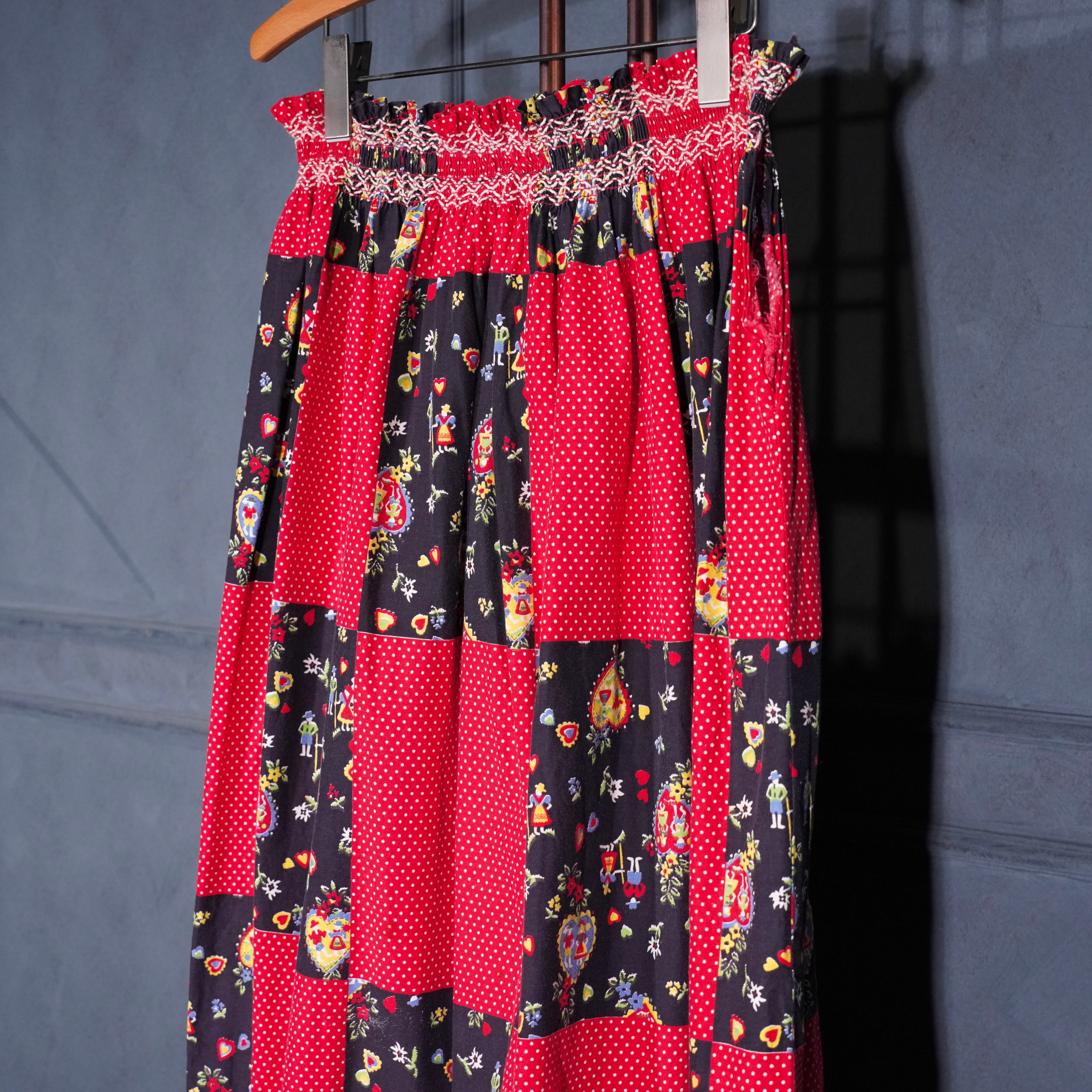 70s vintage パッチワーク柄 スカート 70's USA VINTAGE FLOWER DOT PATTERNED PATCHWORK DESIGN COTTON LONG