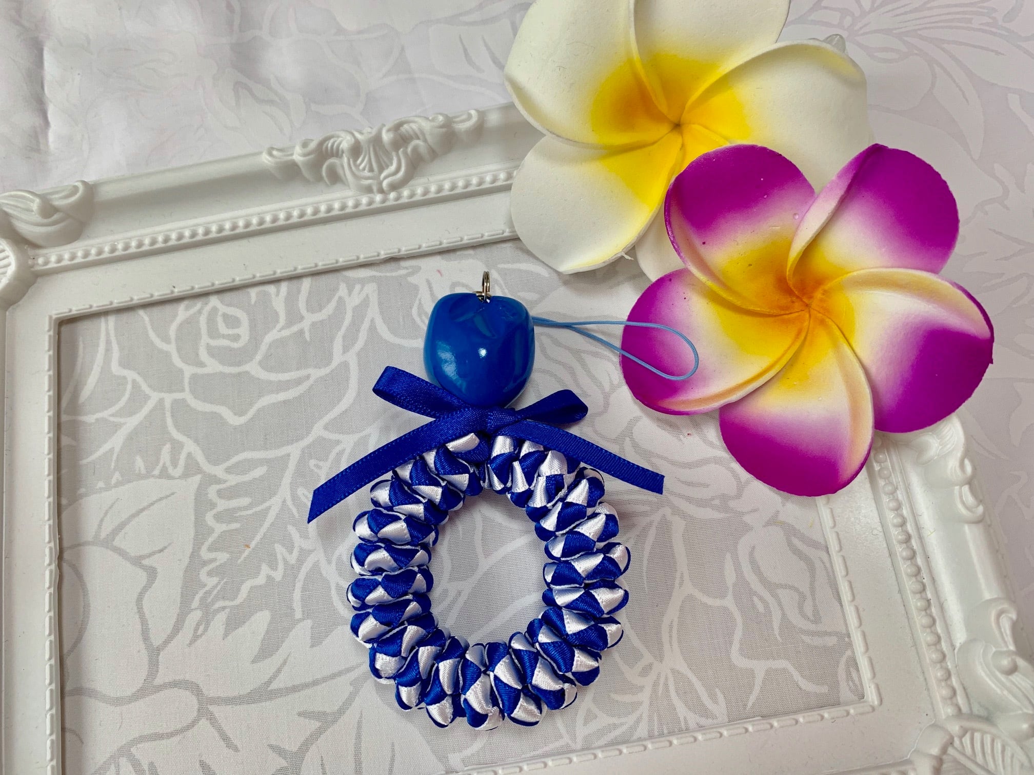 ハワイアン⭐︎リボンレイハンドメイド用リボン ハワイアンリボンレイ☆ホワイトオーガンジー✖️アイリス(うす