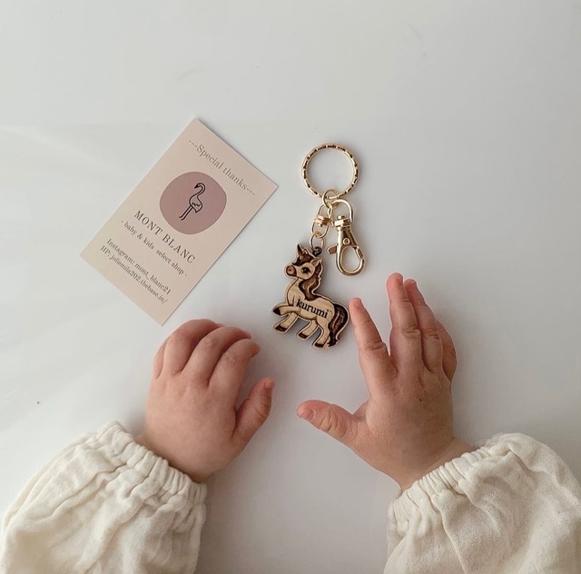 【オーダー品】木製ユニコーン　キーリング　ヒノキ