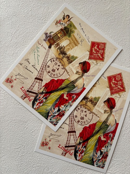 フランス雑貨 ポストカード H エッフェル塔 凱旋門 violette すみれ 天使 Ange マダム 額装 インテリア小物 文具