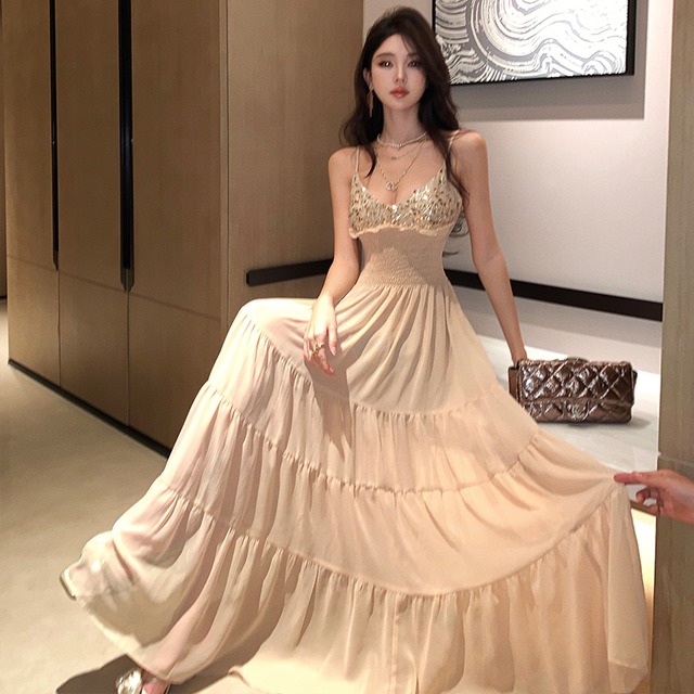 スパンコール ロングワンピース パーティー キラキラ 視線集中 S M L