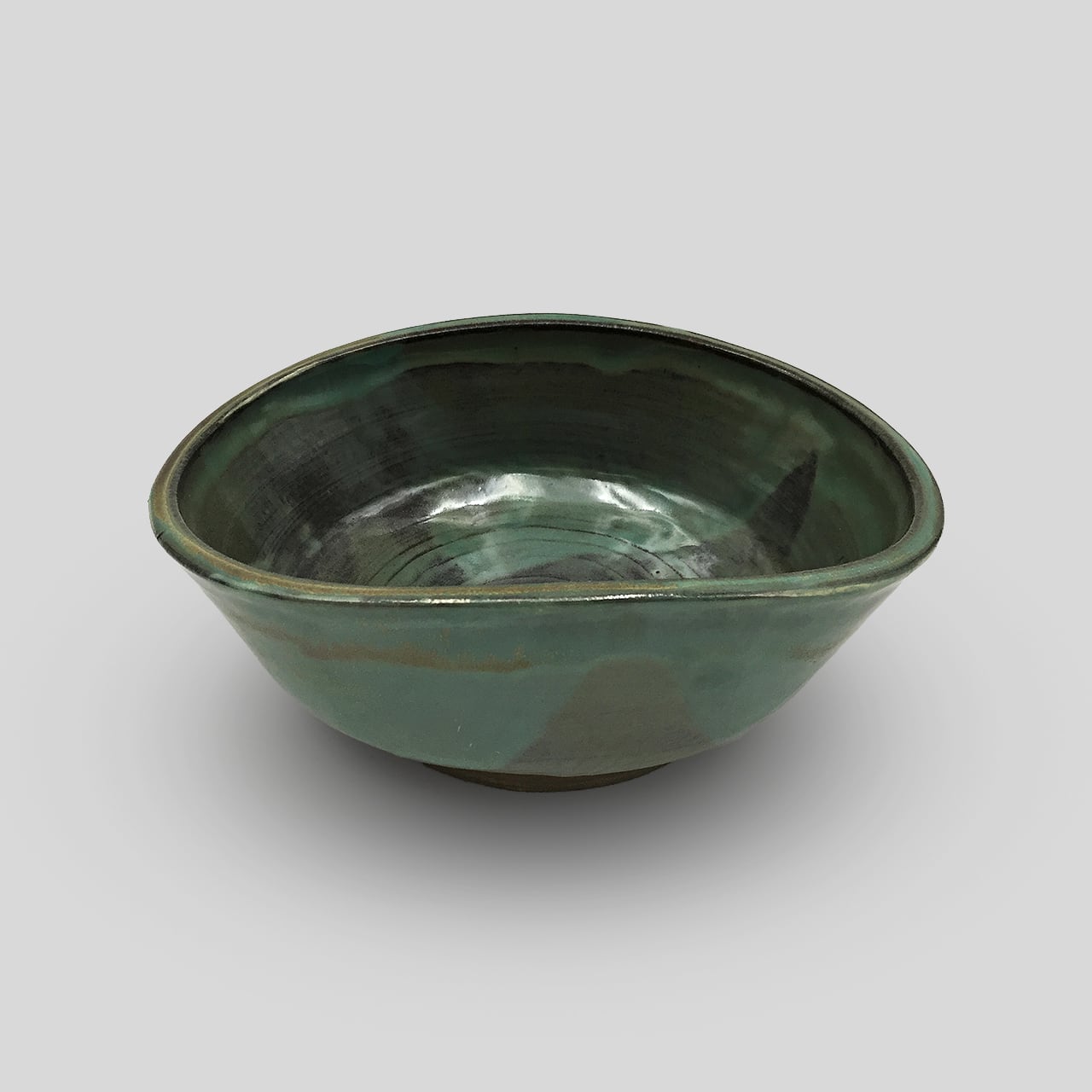 一点もの】小鹿田焼 小袋窯 7寸中鉢 変形型 緑 幅約22cm 花器 陶器 和