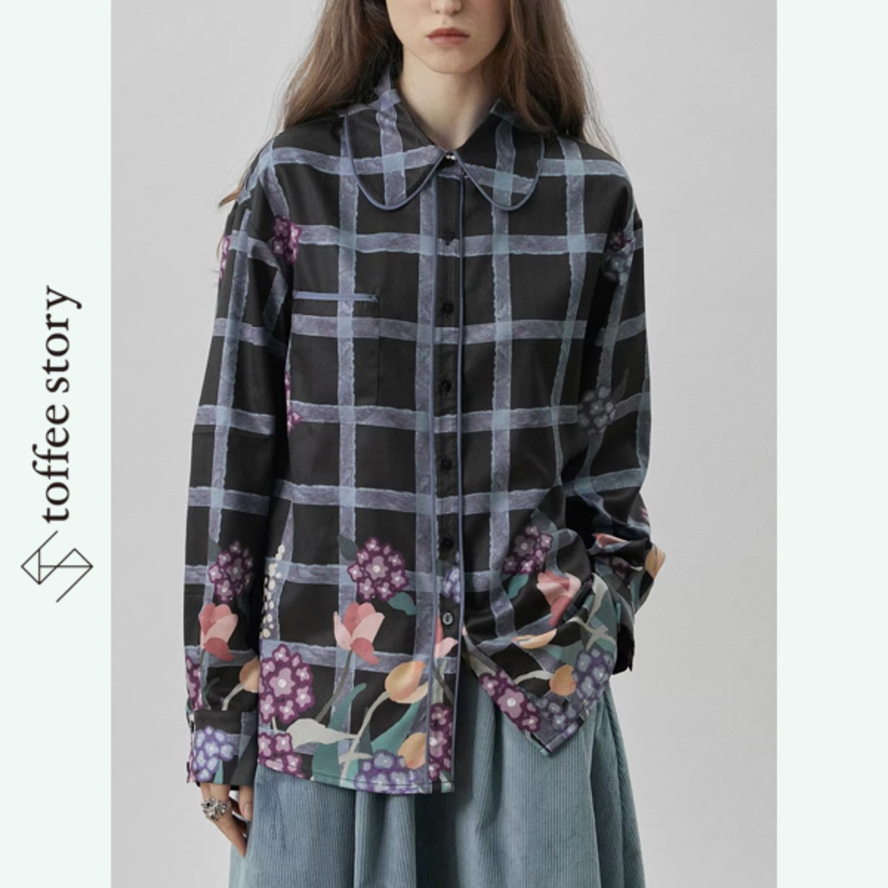 影に花が溶ける余白：チェックラペルシャツ《XU0265》