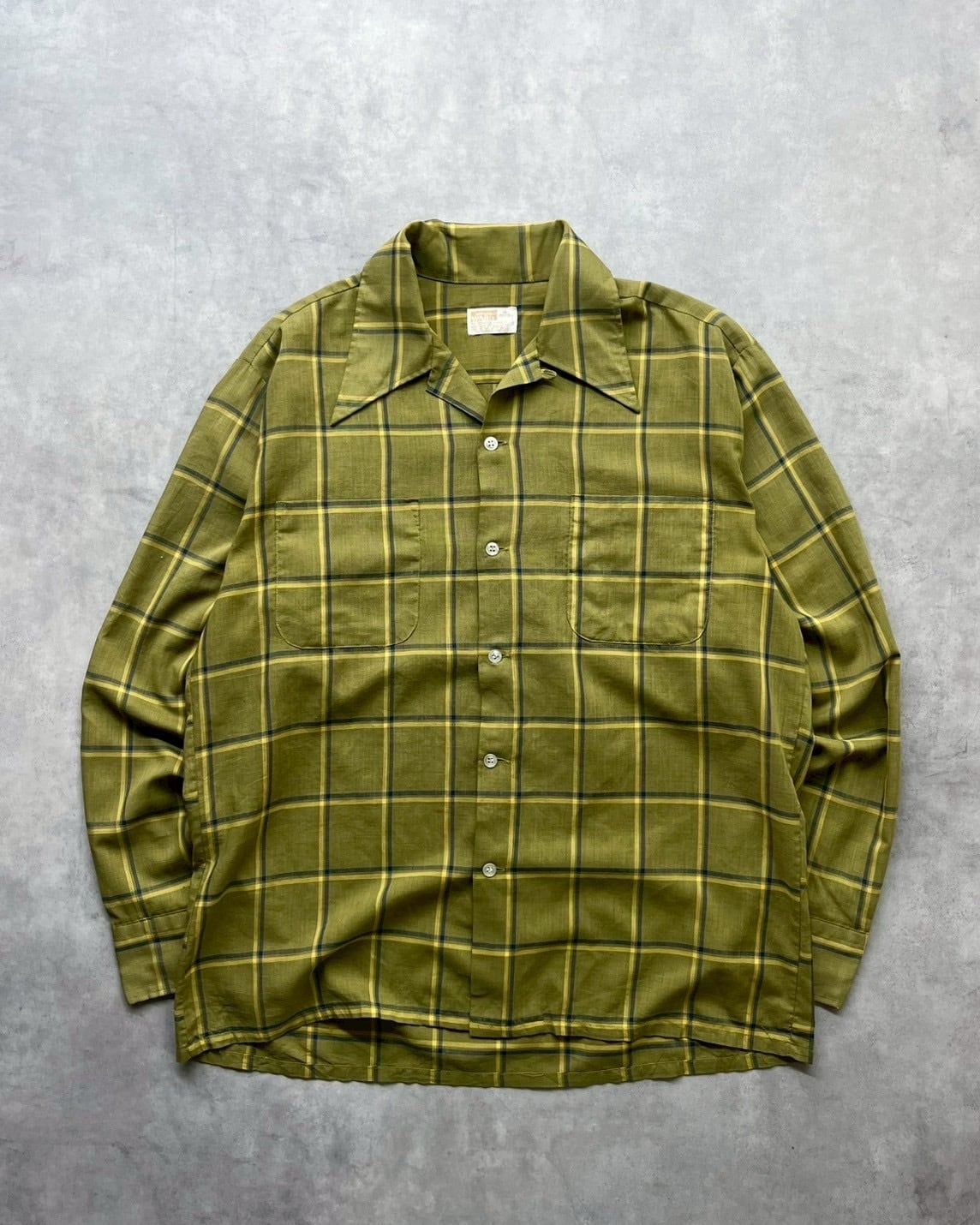 70s MONTGOMERY WARD Cotton×Poly Open Collar Plaid Shirt