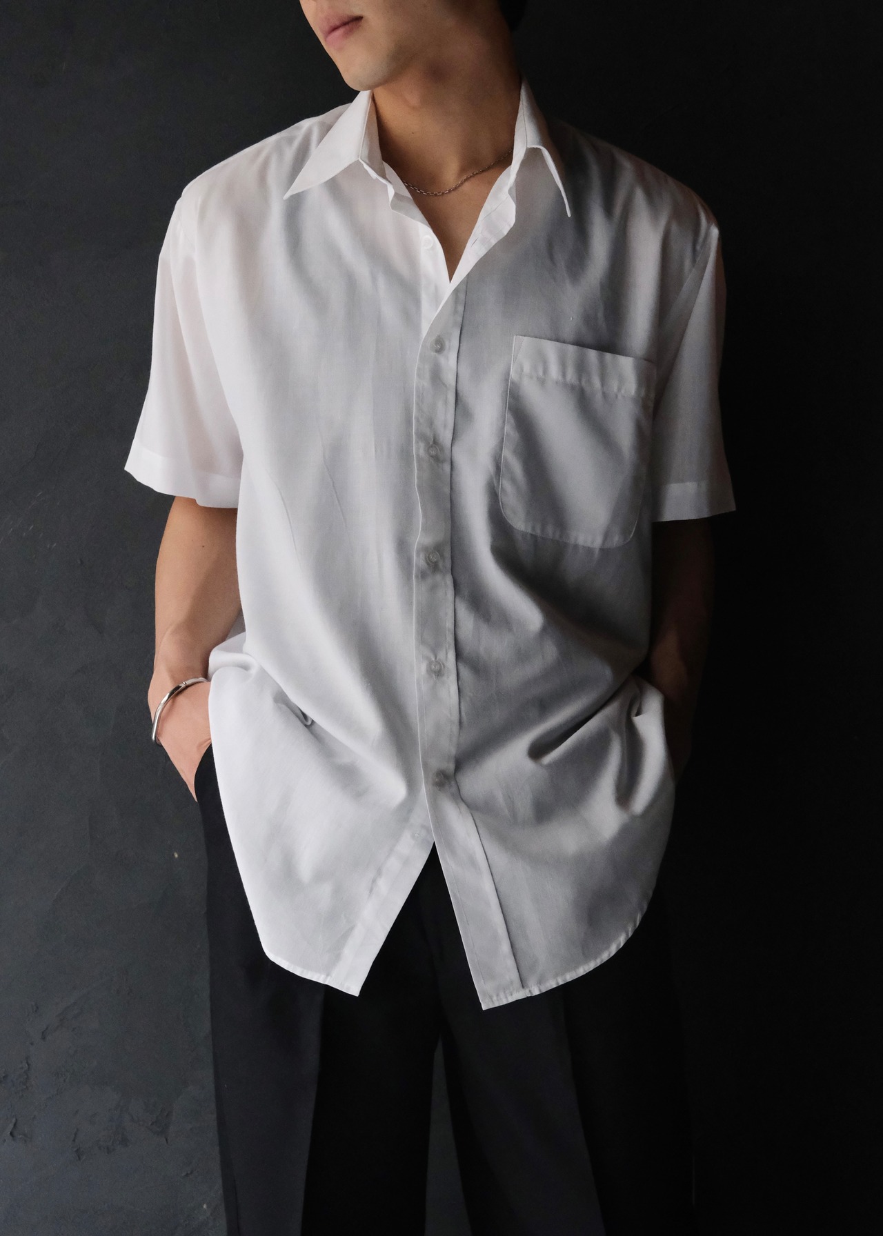 90’s euro vintage regular collar short sleeve cotton shirt