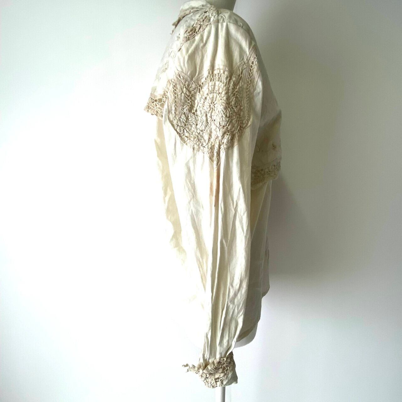 訳あり特価 USA製 レース 花刺? クロシェ コットン 長袖シャツ