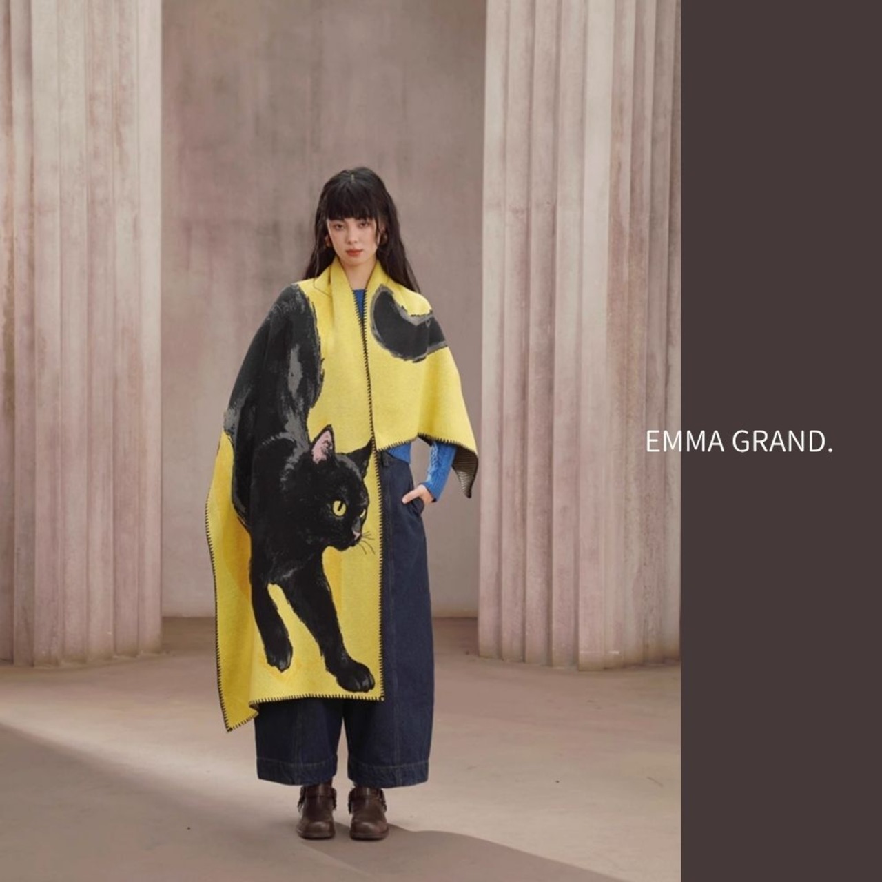 夜影を纏う黒猫ショール　E00606