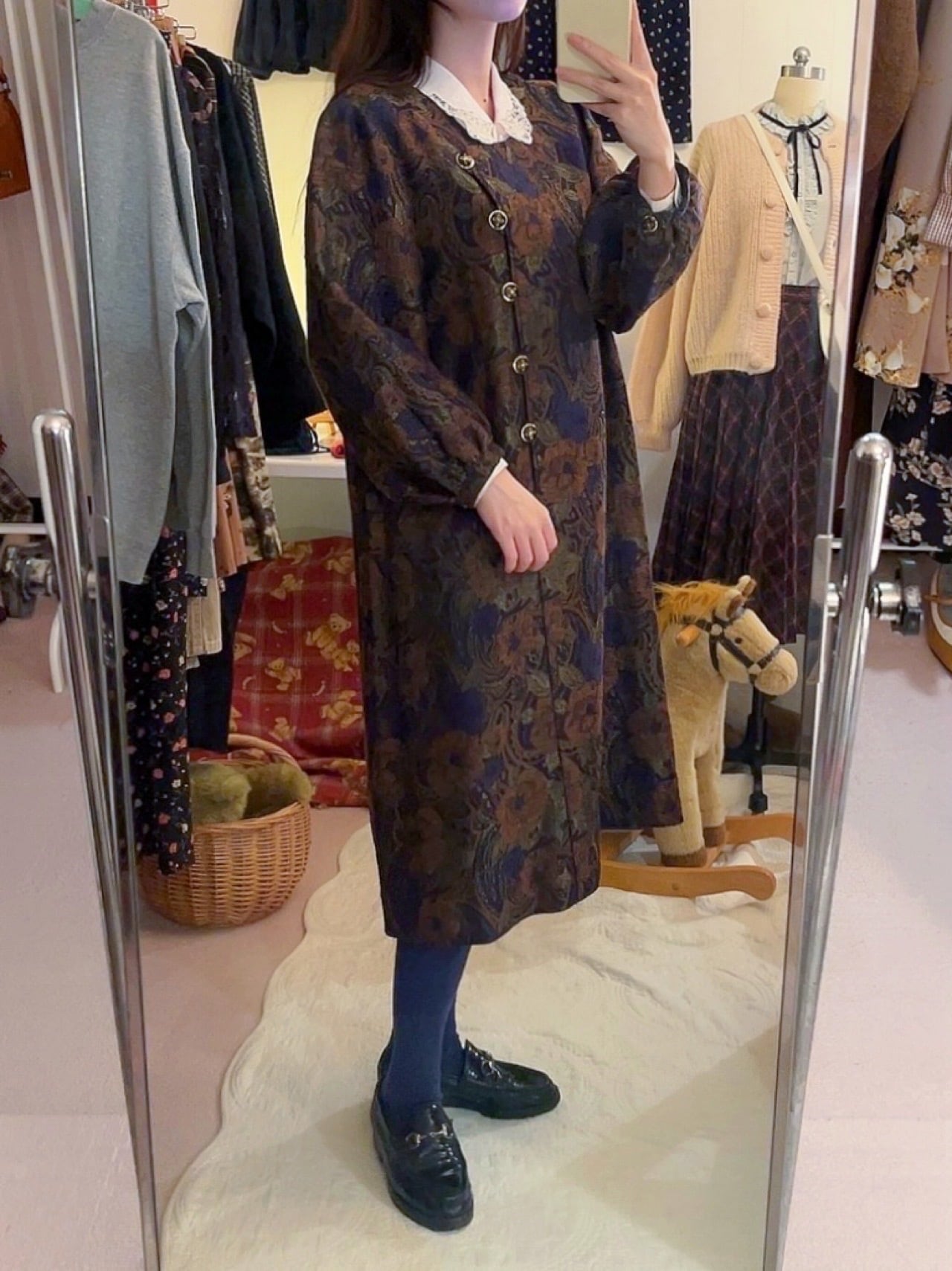 purple gold flower puff sleeve one-piece