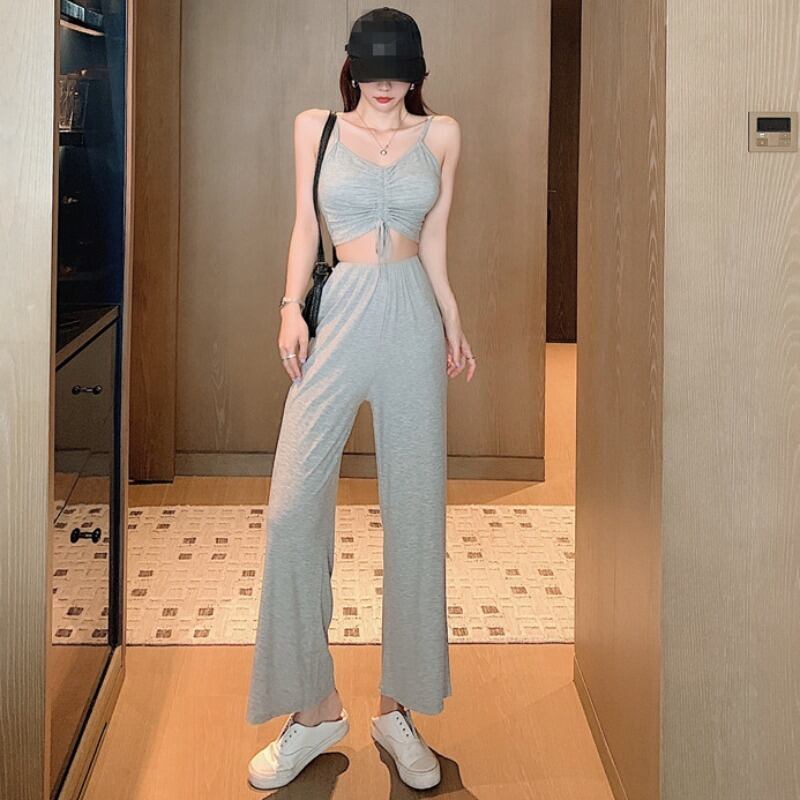 スプリングスリムギャザーハイウェストウェストカジュアルワイドレッグパンツ レディース 春物 ワイドパンツ YY-ファッション61970453136