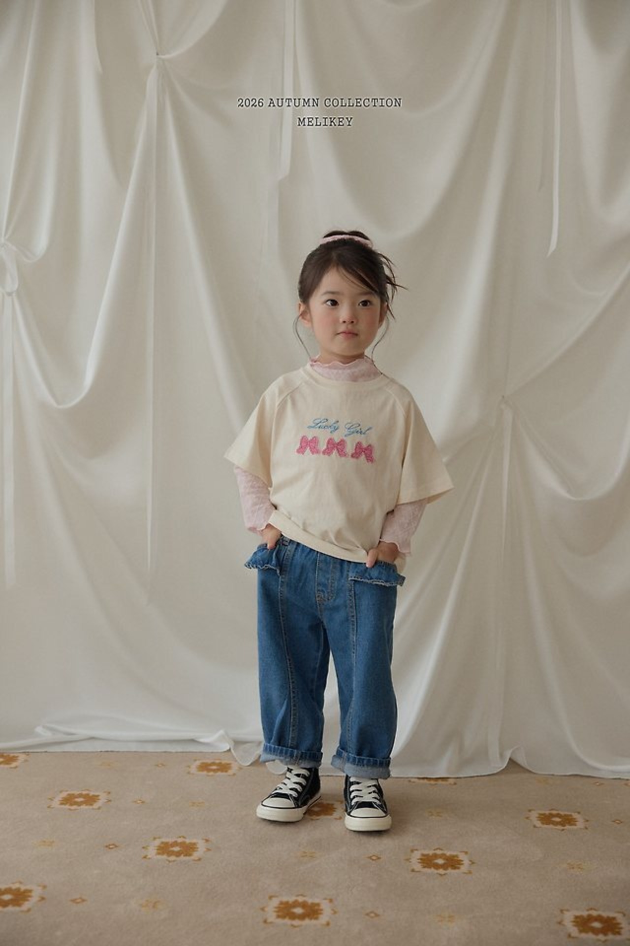 韓国子供服 / 26Autumn / 〖取寄〗Melikey / ラッキーリボンTシャツ / 女子服 *XS~JM*
