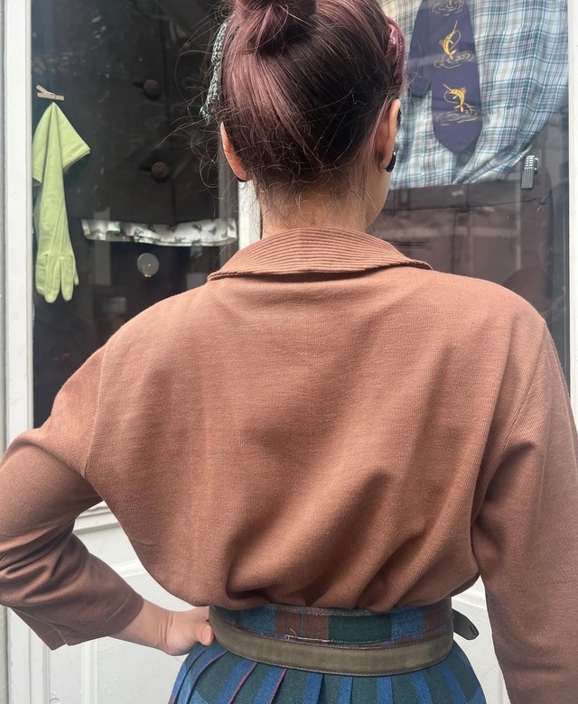 50’s brown three quarter sleeve tops【dead stock】