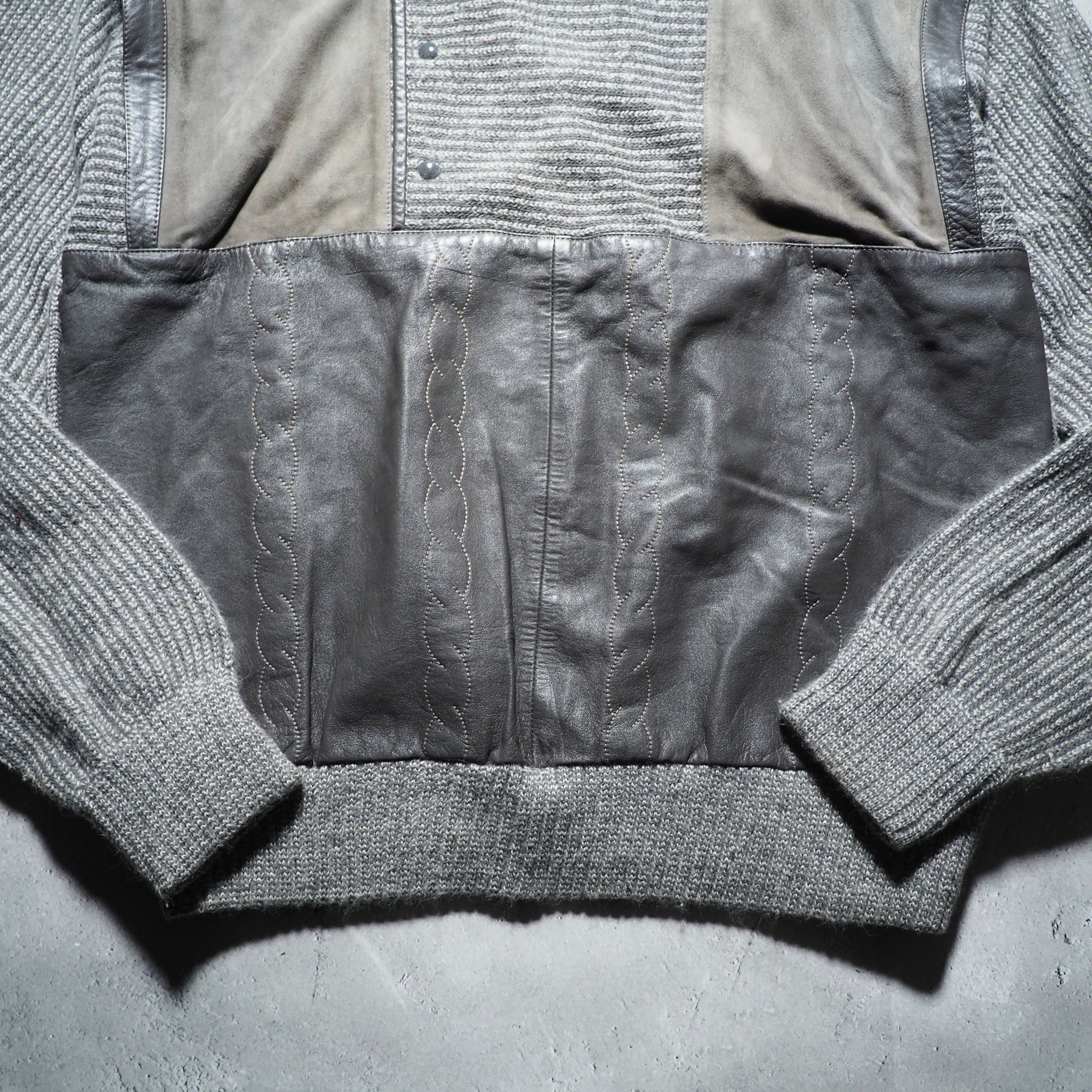 1980 - 90s " 変形 - Deformation " suede leather  switching vintage loose knit (made in Italy)