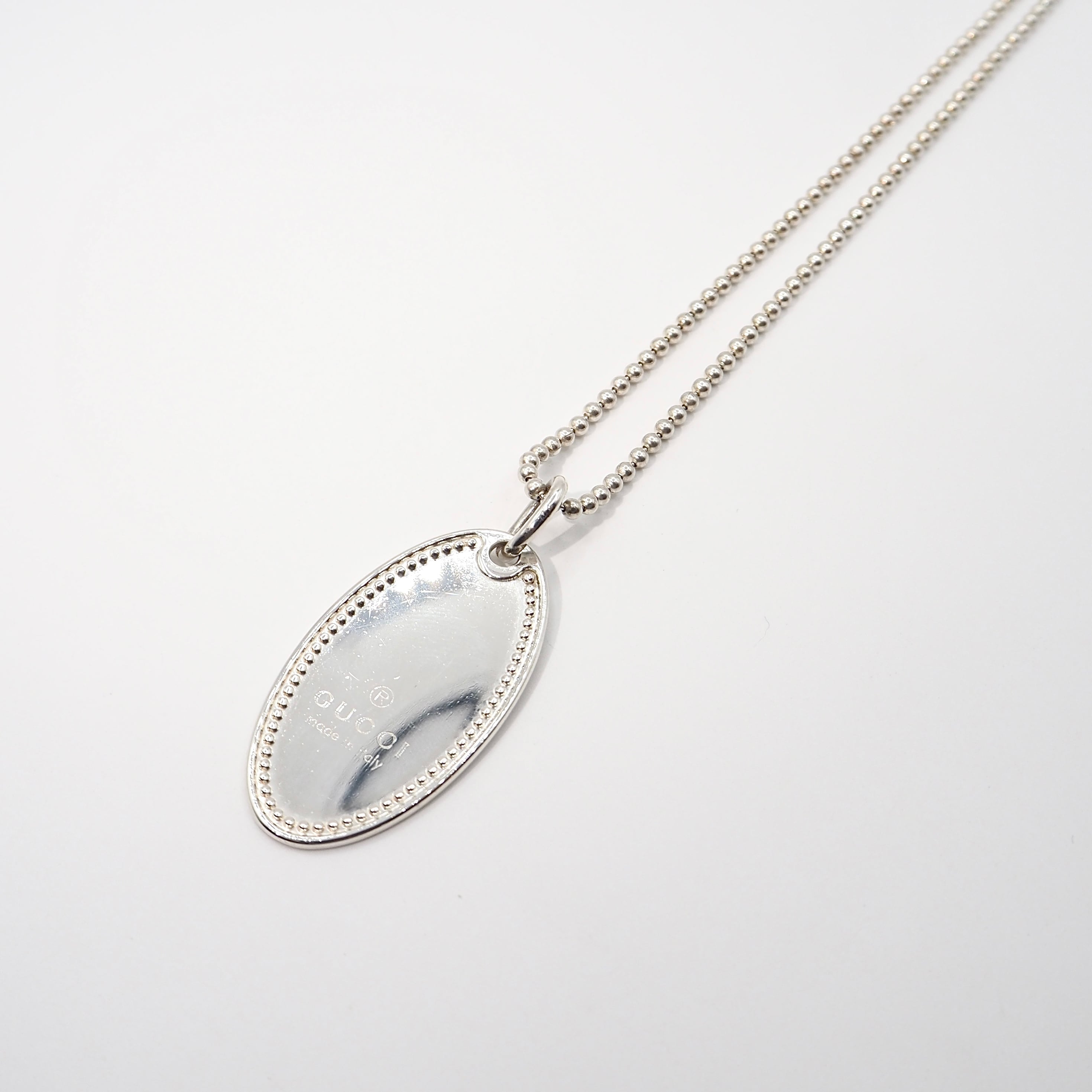 【超美品】GUCCI オーバルチェーン ネックレス 男女兼用　SV925 GUCCI オーバルプレート ボールチェーン ネックレス シルバー925