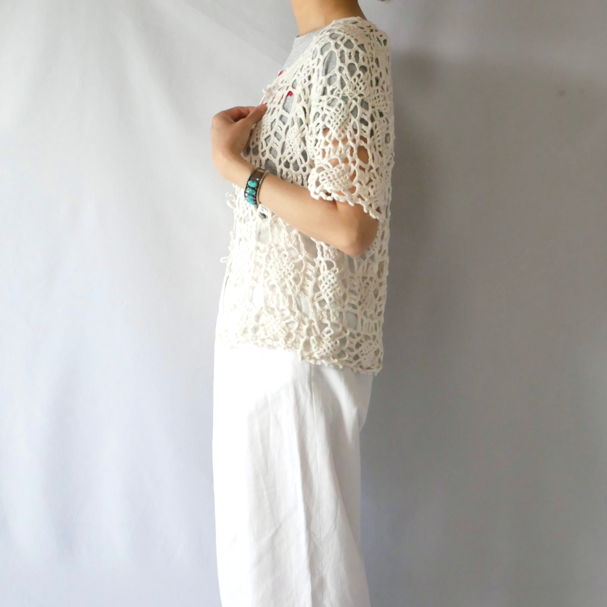 90s ramie cotton white crochet cardigan 90年代 麻 コットン 鍵編み