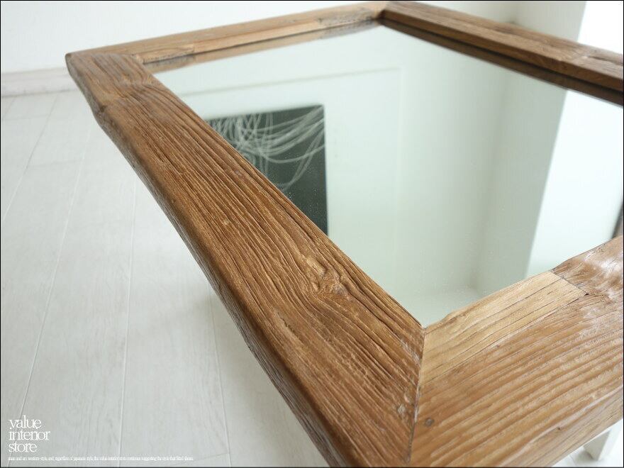 古材 鏡 オールドチークフレームミラー壁掛80F レトロ 天然木