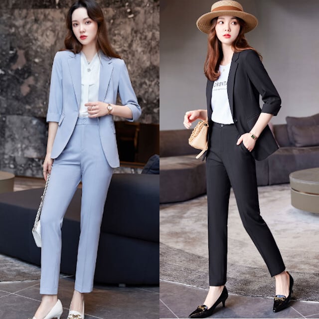 セットアップ レディース スーツ フォーマル リクルート 仕事着 オフィス スリム ハンサム こなれ感 おしゃれ シンプル ベーシック ジャケット パンツ ブルー/ブラック/ベージュ サイズ展開豊富 大きいサイズ 春秋 S/M/L/XL/2XL/3XL/4XL