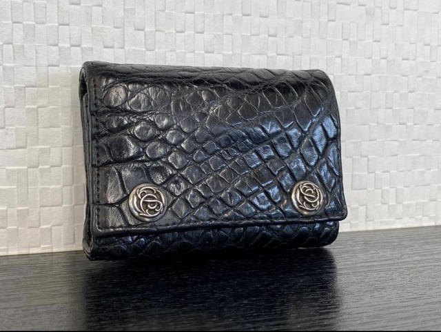 CHROME HEARTS クロムハーツ 3フォールド 3FOLD ALLIGATOR アリゲーター クロコ レザー ウォレット フローラルボタン 財布