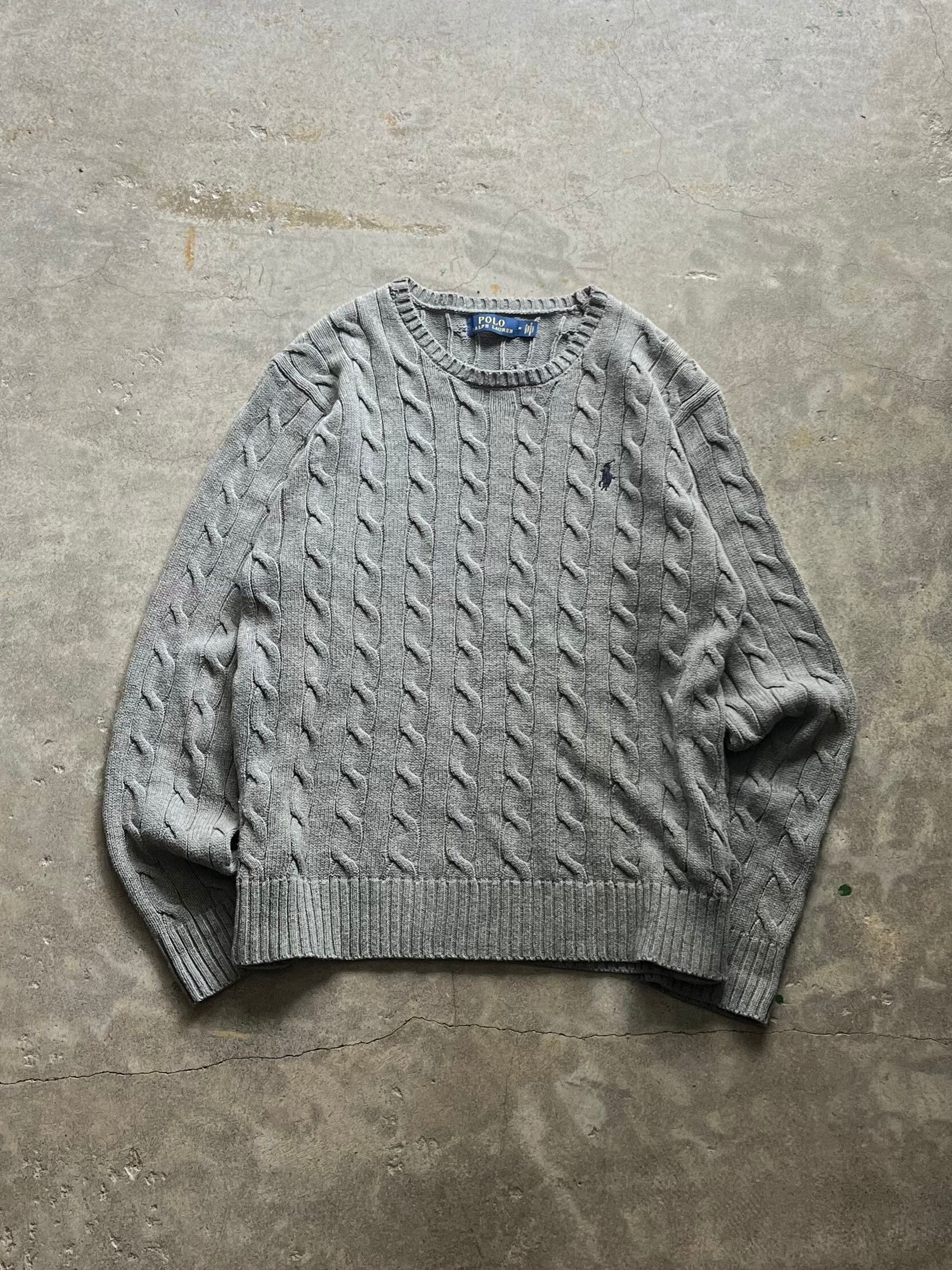 ケーブルニット RALPH LAUREN POLO ポロラルフローレン グレー ポニー