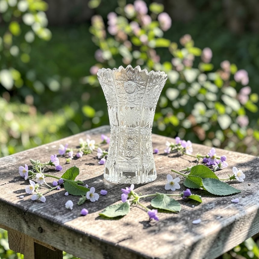 クリスタルカット 花瓶 フラワーベース 花瓶 - 透明 カットガラス