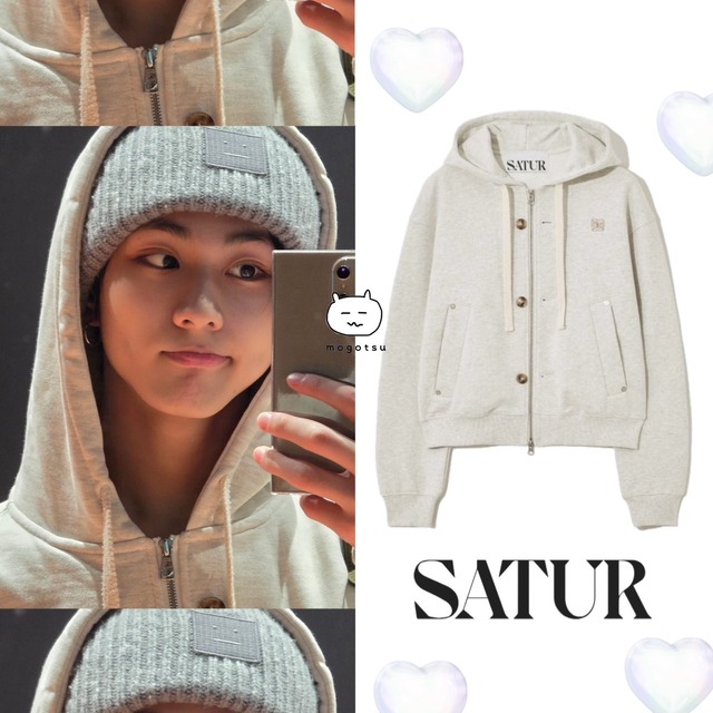 ★ENHYPEN ジョンウォン 着用！！【SATUR】Teo Cotton All Day Hood Zip-up Melange Ivory