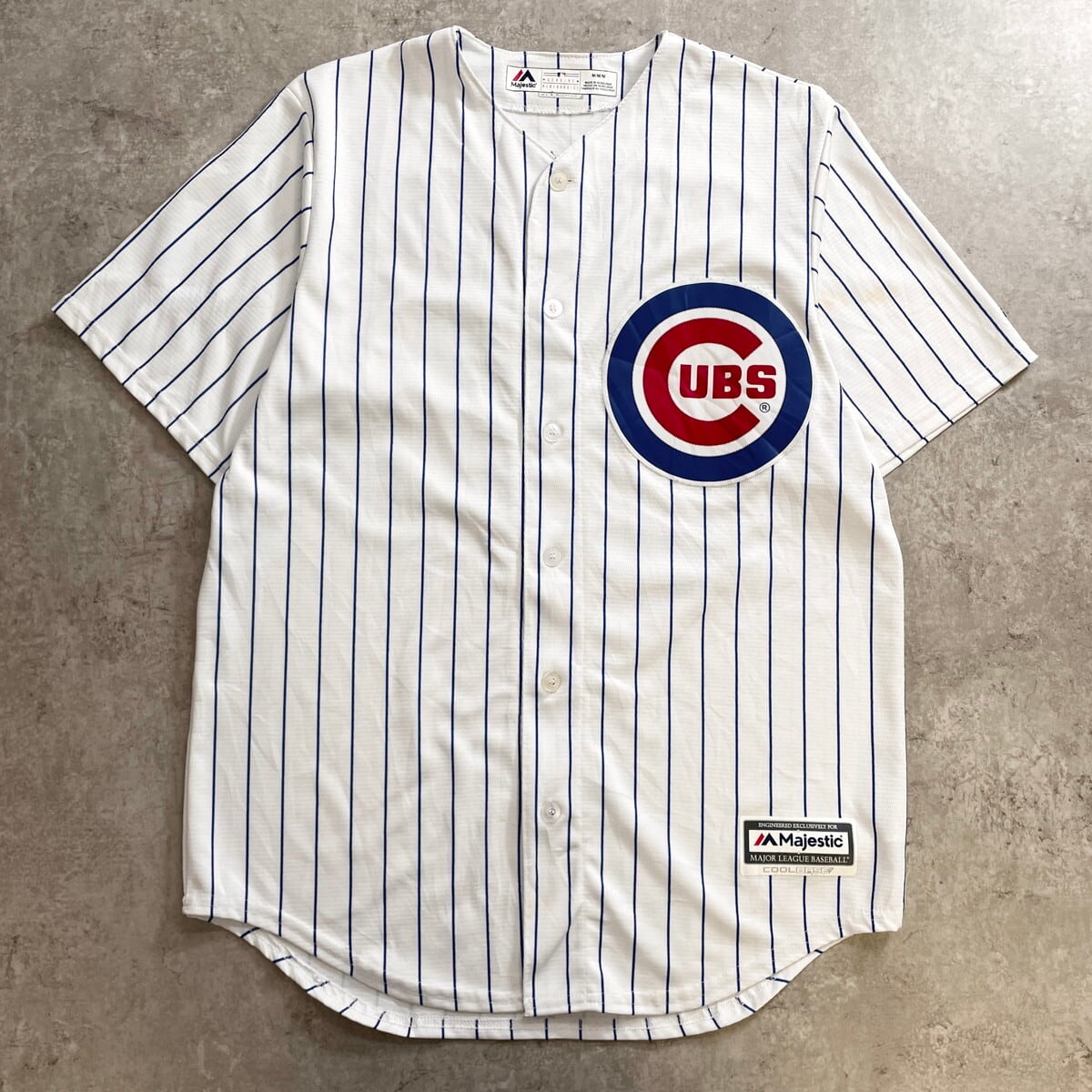 Majestic CHICAGO CUBS ピンストライプ ベースボールシャツ メンズM