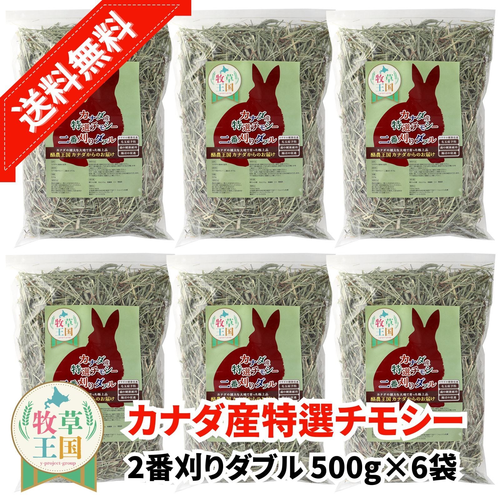 カナダ産プレミアムチモシー2番刈りダブル 500g×6袋 | うさぎの牧草