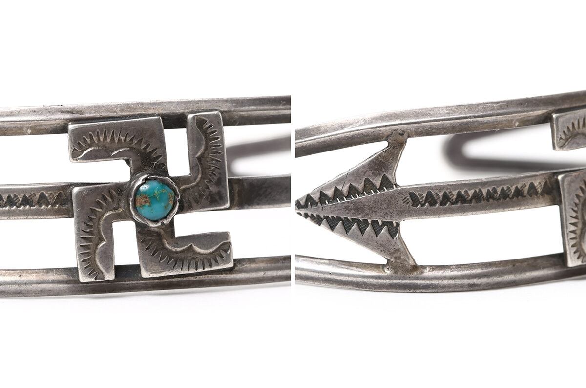 NAVAJO ナバホ 1930's Vintage 卍 ＆ Arrow Coin Silver Bangle