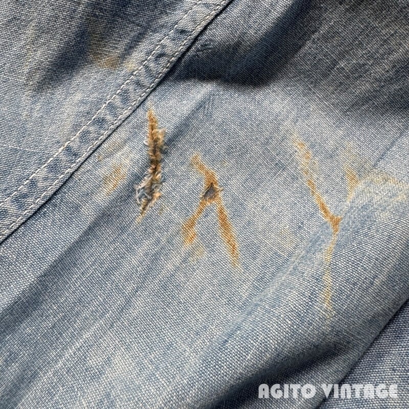 50's OX HIDE オックスハイド シャンブレーワークシャツ 台襟 マチ無し