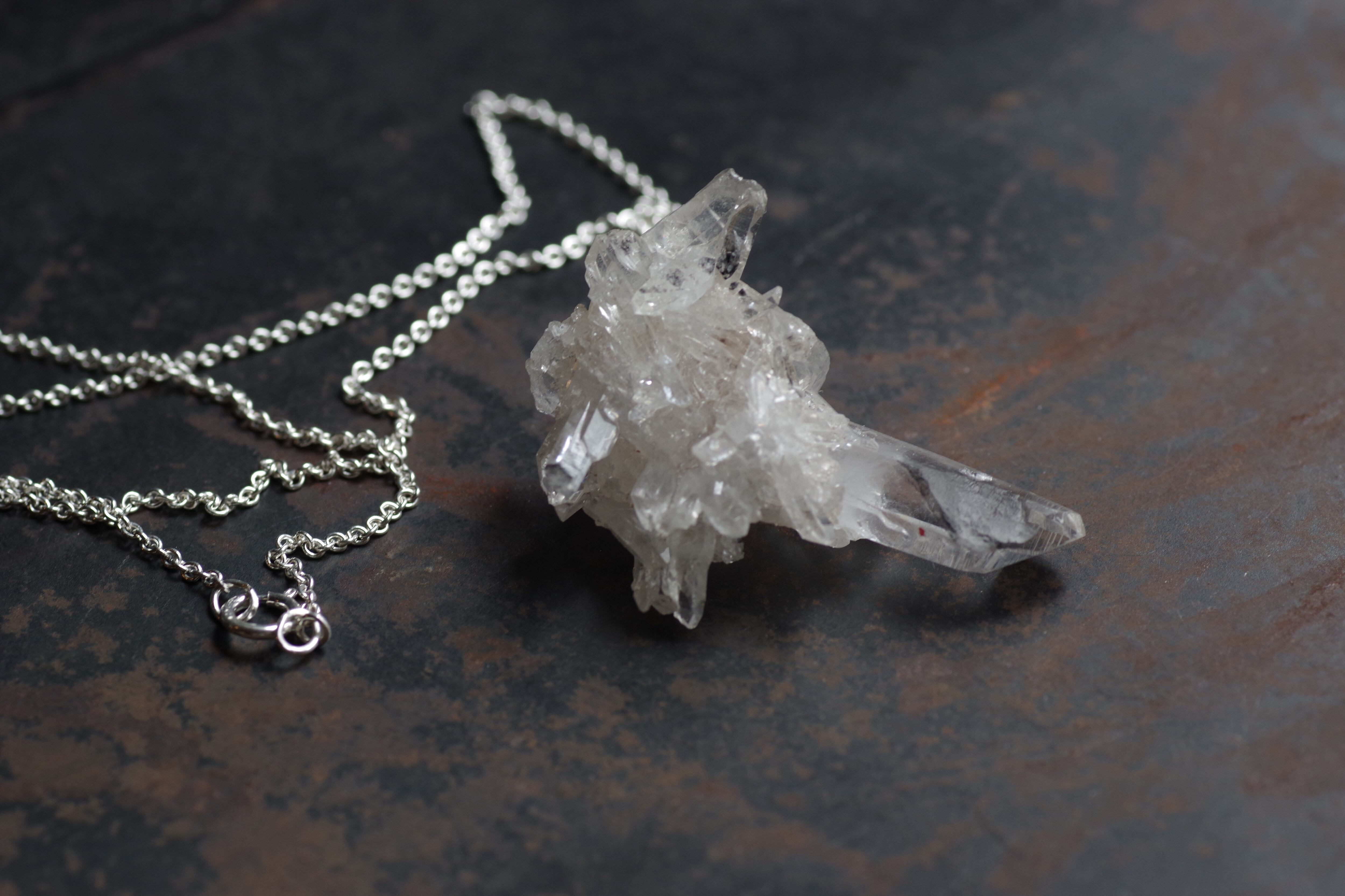 クラスター水晶 鉱物原石 シルバー925 ネックレス 【一点もの Silent
