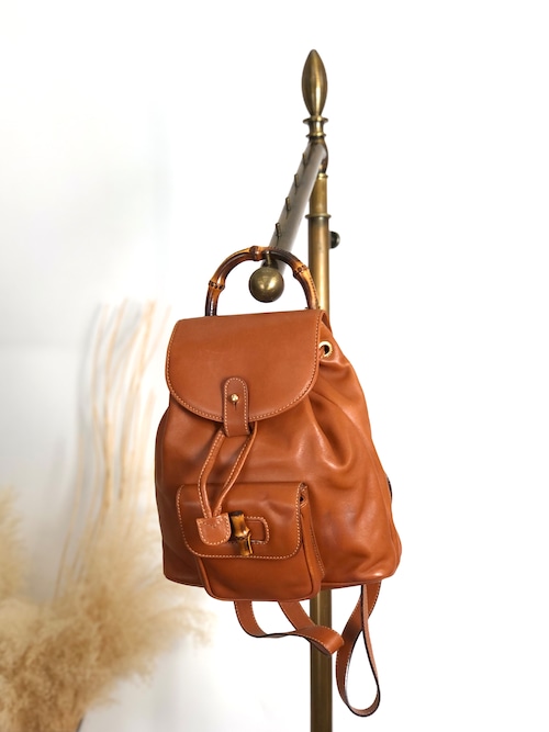 GUCCI グッチ バックパック ブラウン バンブー レザー フロントポケット vintage ヴィンテージ オールド jfzn8g