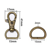 ナスカン 10個 Dカン 20個 手芸 アクセサリーパーツ レザークラフト金具 ショルダーベルト バッグ ハンドメイド パーツ (内径15mm, アンティークゴールド)