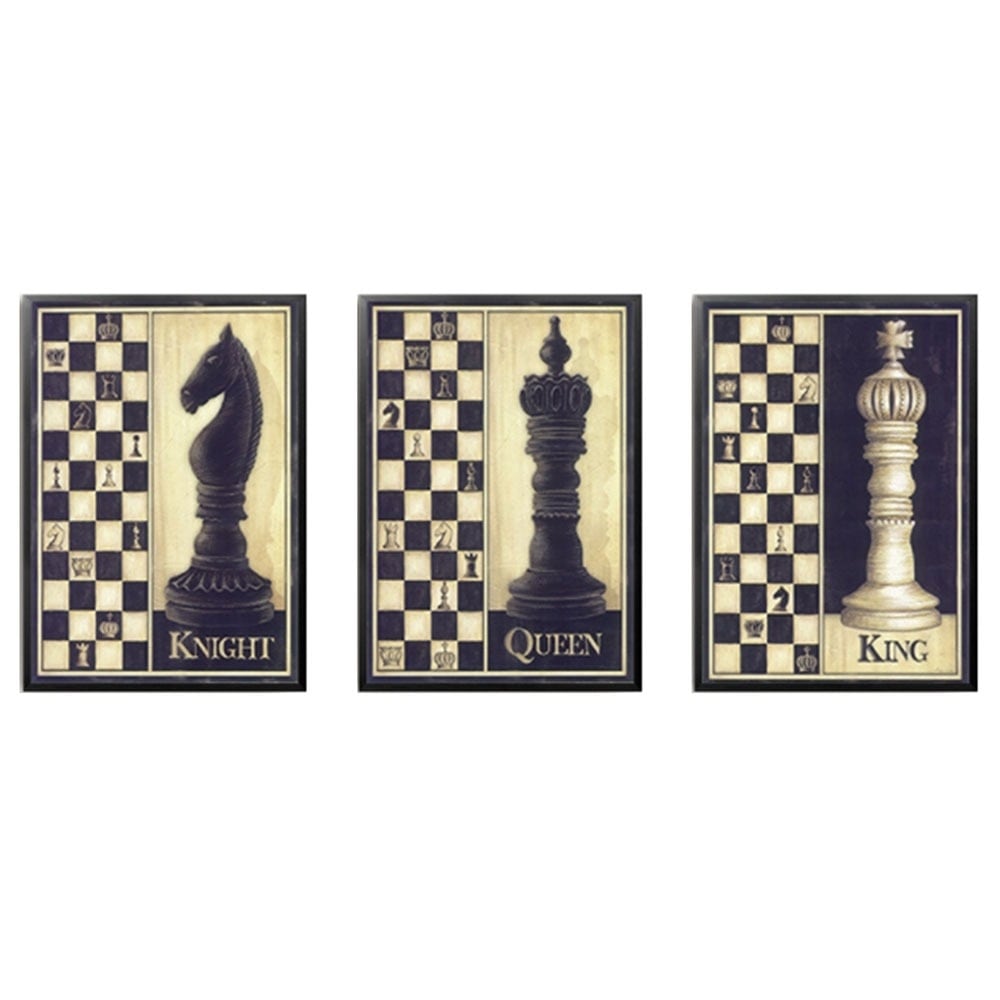 ポスター 3枚セット ナイト クィーン キング アンティーク チェス 駒 デザイン チェス盤 インテリア おしゃれ 大人 デザイン クラシック レトロ  置物 モダン 北欧 ヴィンテージ感 欧米 英国 ヨーロッパ ヨーロピアン