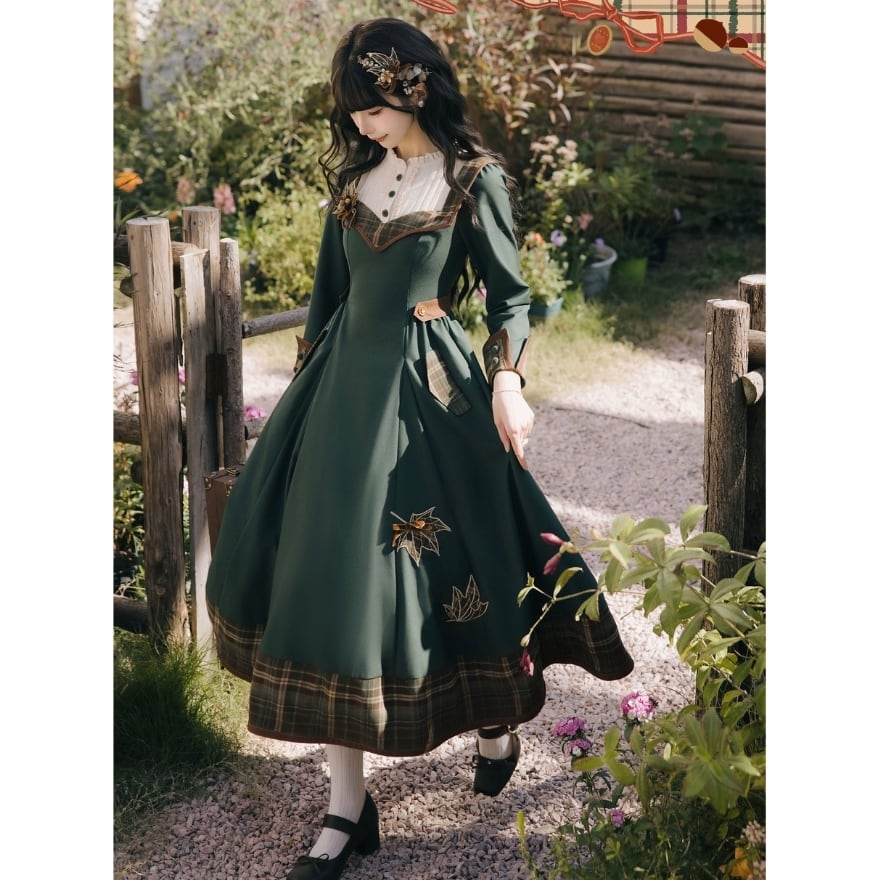 ロリィタ レトロクラシカル 森ガール風 ワンピース フォレストグリーン