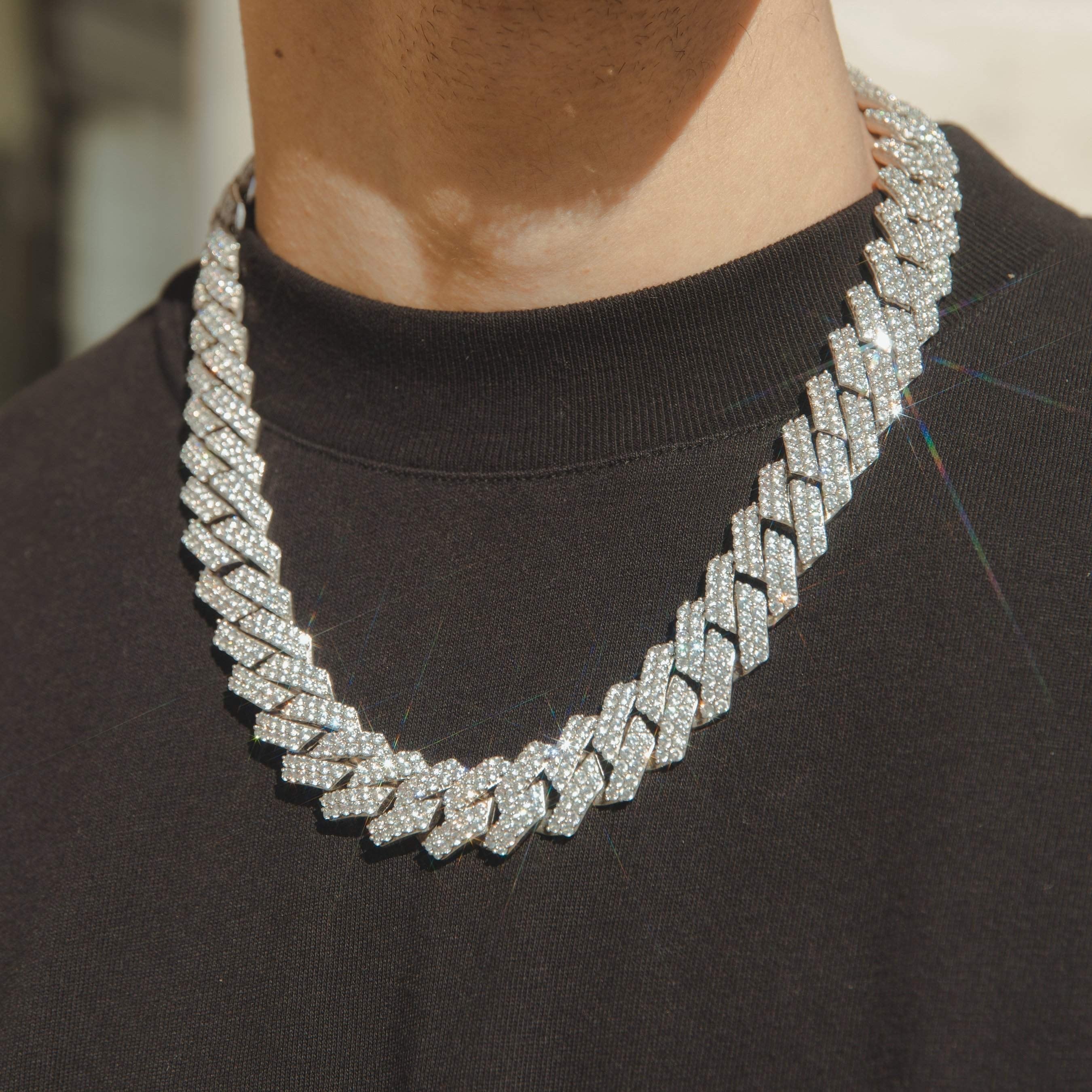 s925 Iced Out Prong Chain Necklace 【19cm / Zirconia】 | Glitter