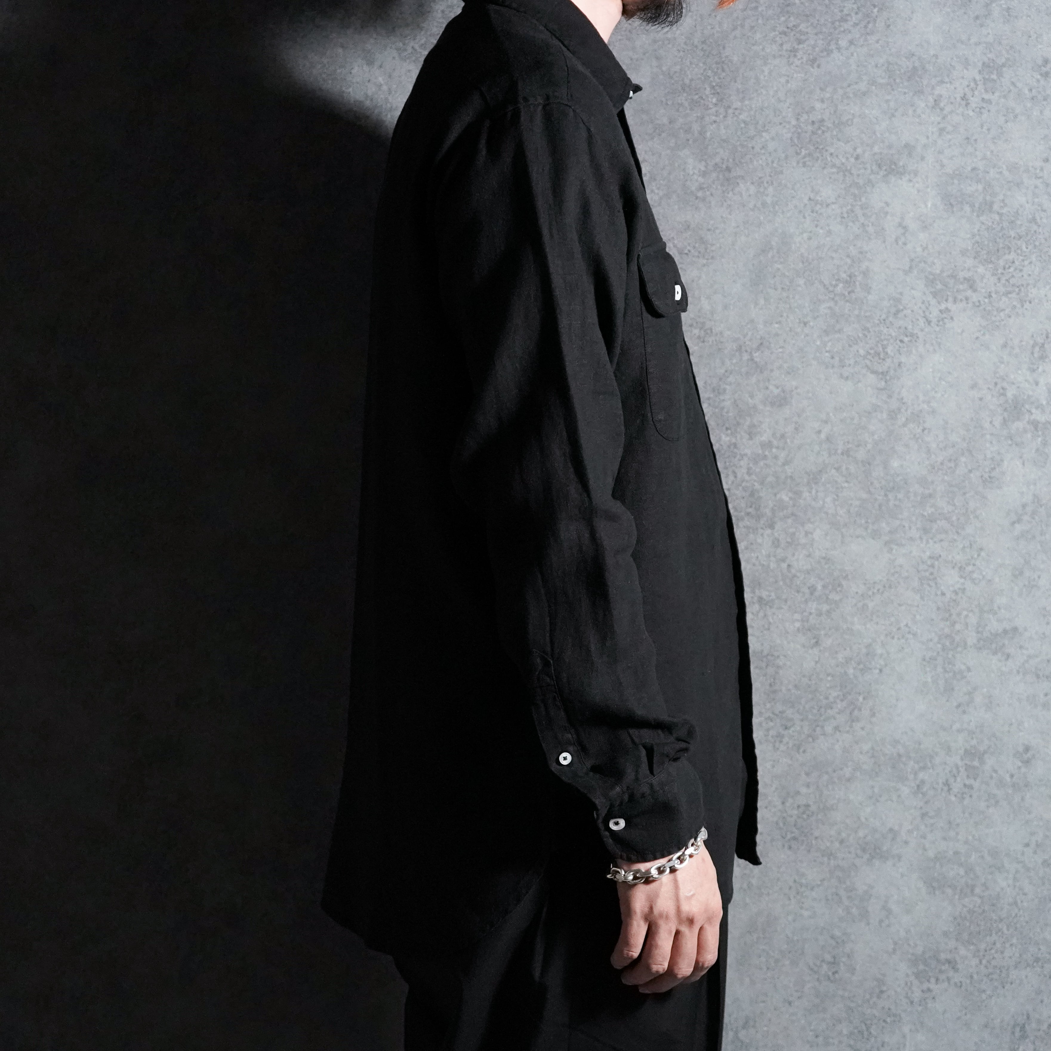 GAMBERT CUSTOM SHIRTS Linen Double Flap Pocket Black ギャンバート
