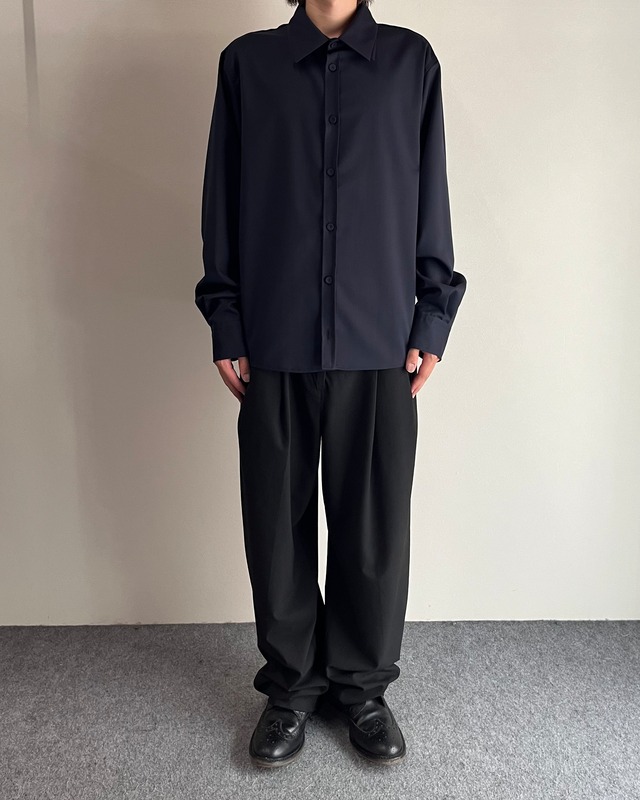 【+Plūs】wool layer collar shirt / navy