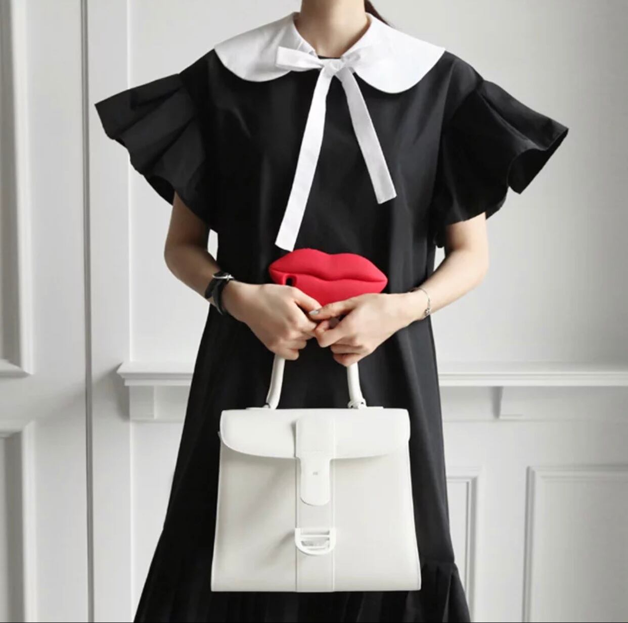 ブラック 取り外し襟付き ピックショルダー プリーツスカート ワンピース 9style ブラック 取り外し襟付き ピックショルダー プリーツスカート ワンピース 9style