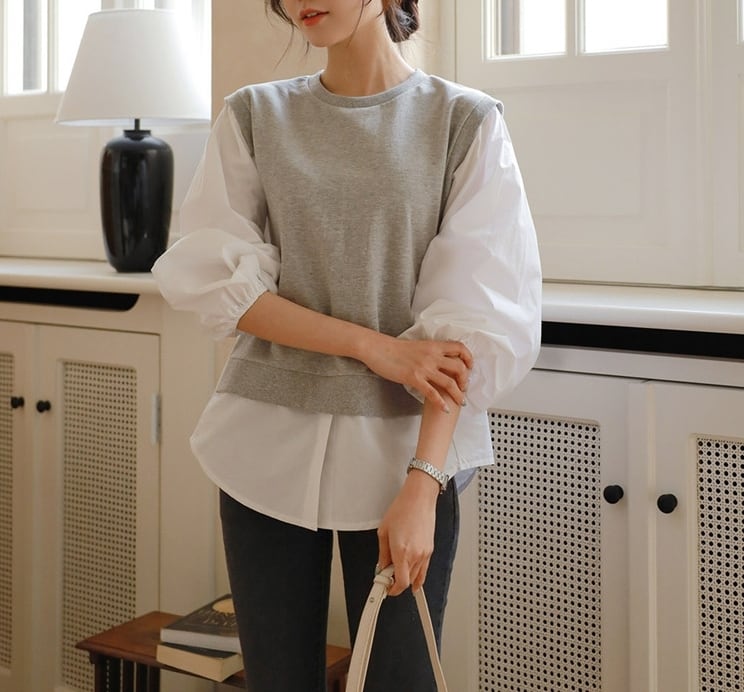 Docking Balloon Sleeve Cut and Sew blouse TO0976