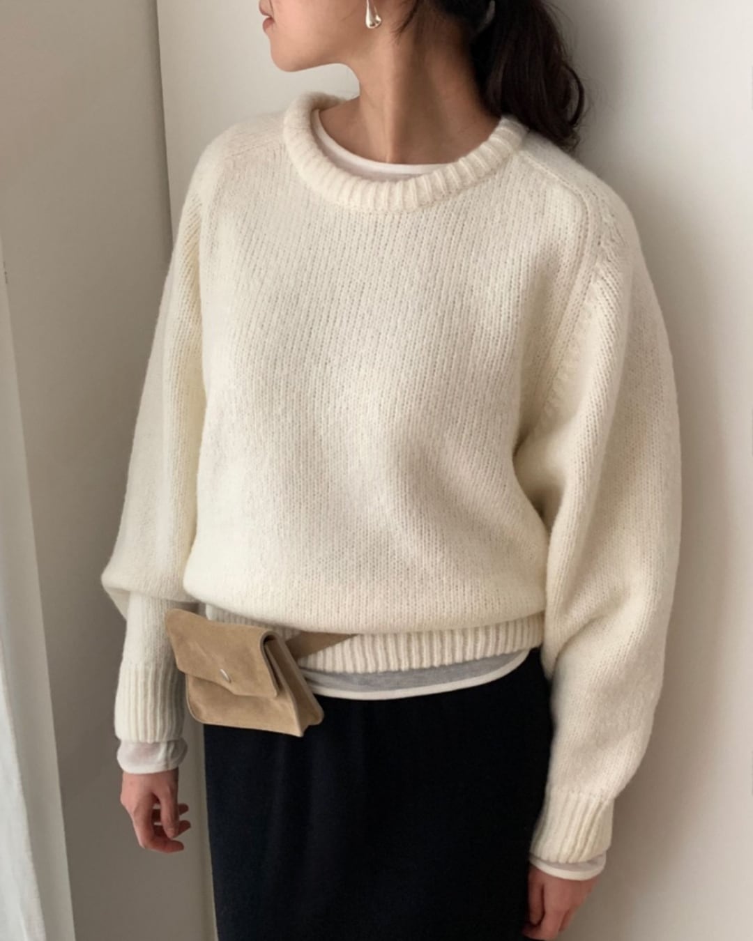 アルパカ混ラウンドネックニット